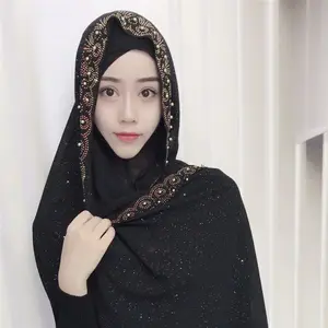 High Quality Silk Cotton Muslim Headscarf Inner Hijab Islamic Underscarf Ninja Hijab Scarf Gold Glitter Shimmer Beads