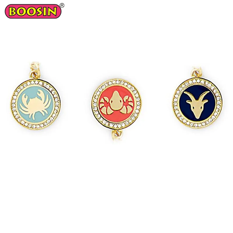 Directly Gold Charm Manufacturer Custom Enamel Engraved Embossed Coin Tag Charm with Crystal