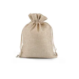 Cheap 7cmx9cm natural color jute gift bags with drawstring