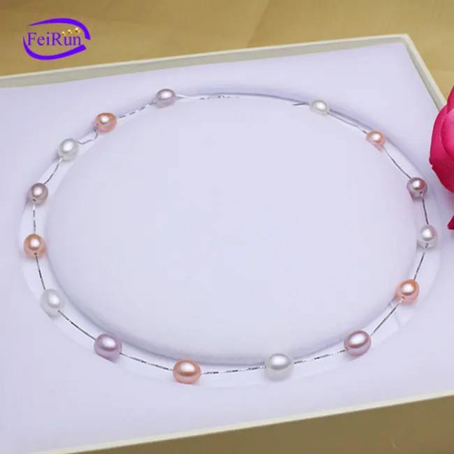 7-8mm3A grade 925 sterling silver 18 inch pearl chain real freshwater cultured fresh water pearl jewelry necklace