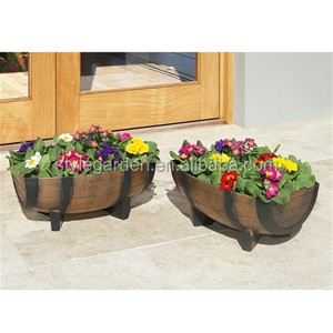 2020 Chaude maison <span class=keywords><strong>jardin</strong></span> <span class=keywords><strong>jardin</strong></span> garten Chêne effet bois plastique demi-<span class=keywords><strong>baril</strong></span> Planteur fleur plante pot - Product Image 1