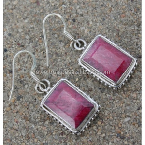 925 Sterling <b>Silver</b> Antique <b>Silver</b> Handmade Bezel Setting <b>Stud</b> <b>Earrings</b> with Natural Ruby Gemstone for Party & Gift Occasions - Product Image 1