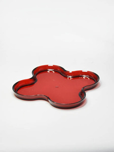 Plateau en métal noir de forme ronde avec base en placage de MDF-Petit - Product Image 5