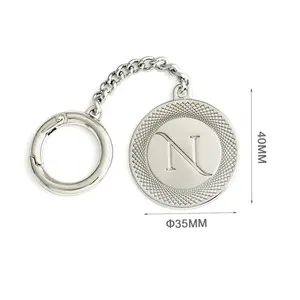 Custom Round Metal Logo Tag, Bag Accessories Hang Metal Tag with Snap Hook and Chain for Handbag