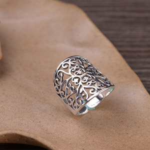 Großhandel 100% 925 Sterling Silber Retro Mode Open Zeigefinger <span class=keywords><strong>Ring</strong></span> Hohl muster Design Schmuck Geschenk für Frauen Feine Ringe