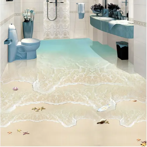 Custom 3D Floor Wallpaper Waterproof For Bathroom Beautiful Seascape Beach Waves Shell Wall Mural Non-slip Wall Papers
