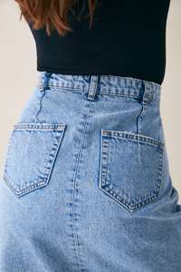 <span class=keywords><strong>Midi</strong></span> <span class=keywords><strong>denim</strong></span> <span class=keywords><strong>gonna</strong></span> con spacco vendita calda distressed luce blu jeans delle donne gonne - Product Image 5