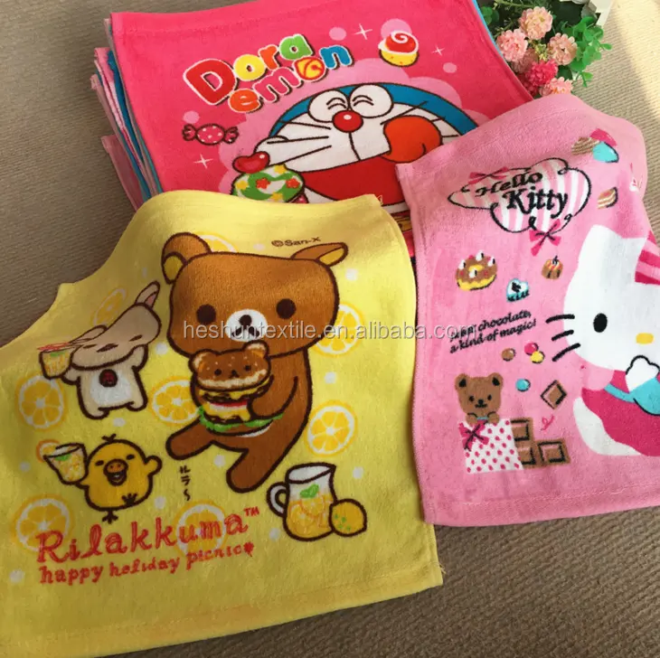 China Goedkope 100% Katoen Custom Cartoon Gedrukt Geweven Baby Kids Kleine Mini Gezicht Handdoek