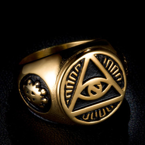 Chapado en oro de alta calidad para los <span class=keywords><strong>Illuminati</strong></span> todo el-ojo de illunati pirámide/símbolo Ojo de fundición de acero inoxidable anillo - Product Image 3