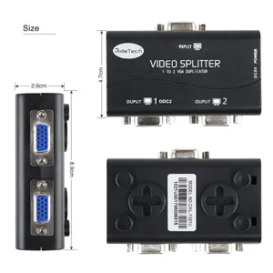 Pasokan Pabrik 2 VGA Splitter 1X2 USB Powered Video Audio Splitter VGA 250MHZ Jarak Hingga 65M