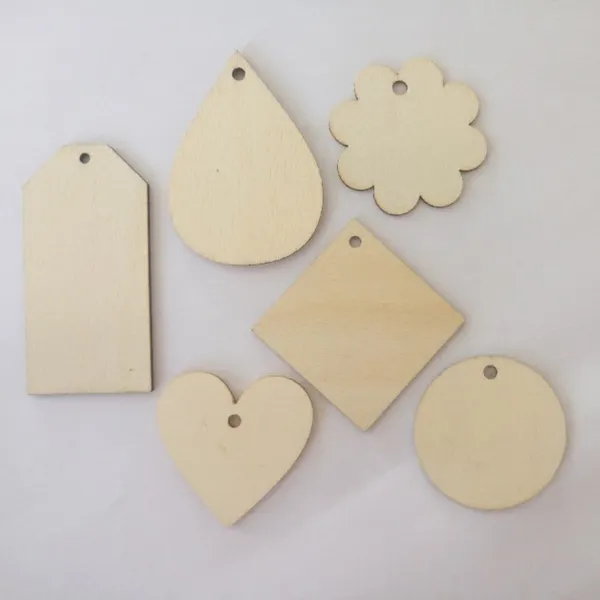 DIY piezas de formas geométricas de madera para felicitación, tarjeta de nombre etiquetas de madera