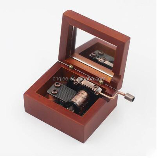 Custom Logo Wooden Music Box with Unique Square Design Hand Crank and Battery Operated for Christmas Holiday & Birthday Gifts
