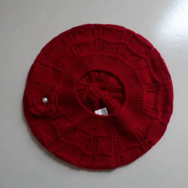 A buon mercato del crochet del bambino cappelli delle ragazze dei bambini red beret cap