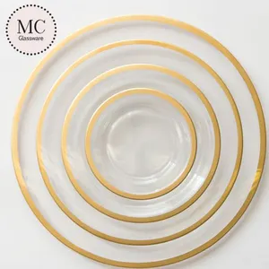 Round gold edge charger plates 13 Inch Party dinner Plates Wedding black rimmed bulk Glass Charger plates dinnerware set