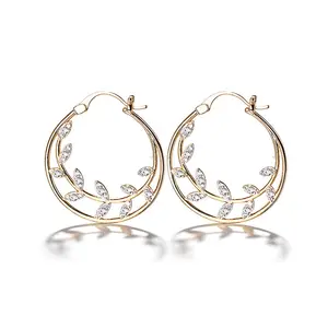 DTINA New Design Olive Branch Leaf Artificial Diamond Hoop Earrings