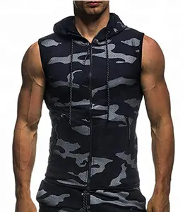 Nouveau style 100% polyester maille chemises pour hommes d'été de mode camouflage décontracté à capuche sans manches À Capuche