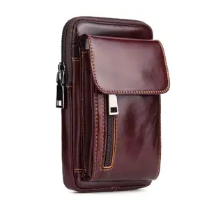 Real Cowhide Leather Waist Belt Mobile Phone Bag Pouch For Men