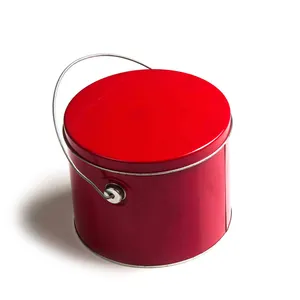 decorative round christmas cookie tin box with handle / wholesale round tin