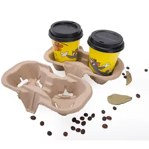 Groothandel Custom Gegoten Fiber Koffie Cup Trays, Bekerhouder Pulp Papierlade