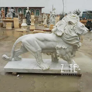 Haute Finition Jardin Sculpture Animalière En Pierre Noir Marbre Statues de Lion