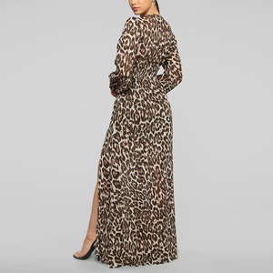 2019 nueva llegada verano europeo moda mujer cuello v manga larga maxi <span class=keywords><strong>vestido</strong></span> de <span class=keywords><strong>leopardo</strong></span> - Product Image 6