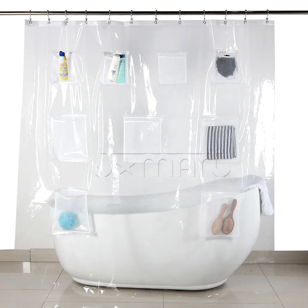 2023 mới sáng tạo phòng tắm rõ ràng tùy chỉnh vòi hoa sen Curtain Liner với túi lưới cho Sponge Bath ACC