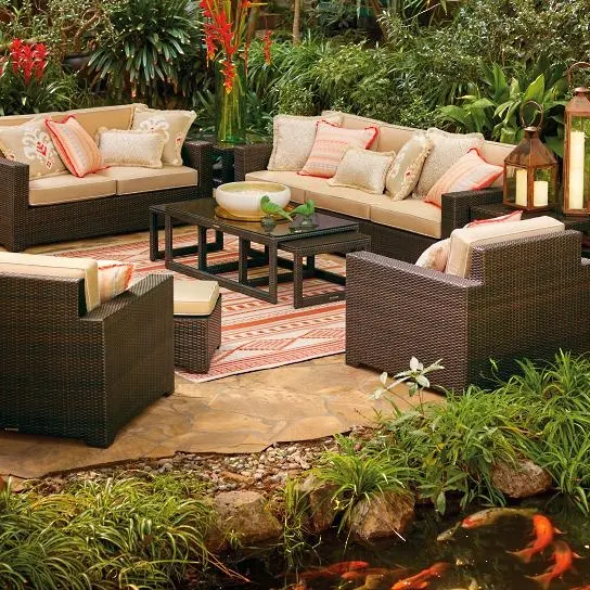 Sıcak satış yüksek kalite klasik bahçe mobilyaları sentetik Rattan açık koltuk takımı