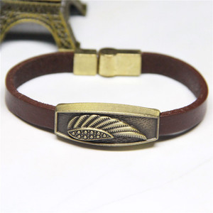 Bracciale in lega di moda bracciale chiusura magnetica vera pelle angelo ala GL010 - Product Image 1