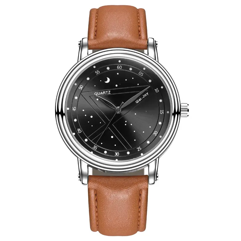 WJ-8109 최신 별이 빛나는 하늘 얼굴 디자인 매력적인 가죽 밴드 석영 OEM 남성 방수 시계