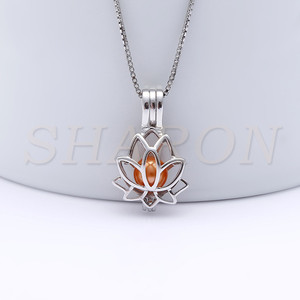 Gioielli In Argento Sterling medaglione Lotus flower Blossom Branello Della Perla Gabbia Pendente S925 All'ingrosso - Product Image 6