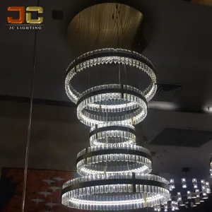 JC LIGHTING Modern copper glass chandelier multiple rings pendant light with 3D trims crystal decorated lamp for stairway