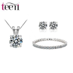 Teemi Classic 4 griffe simple Sona ronde cubique bijoux diamants zircone Platinum Noble Collier Boucle d'oreille de bracelet pou - Product Image 1