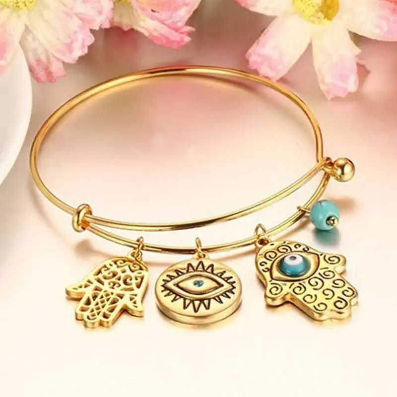Opal Hamsa Eye Meaning Fatima Hand Diamond Pendant Charm Beads Bracelet Mens Silver Jewish Jewelry Gold Bangle