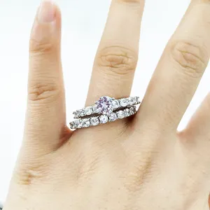 Caoshi Wedding Engagement Ring Set Messing Verzilverd Zirkoon Zirconia Steen Paar Ringen Sieraden