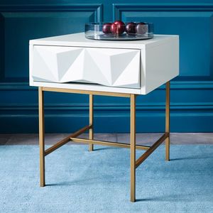 Modern Bedroom White Metal <strong>Gold</strong> <strong>Bedside</strong> <strong>Table</strong> with 1 Drawer - Product Image 2
