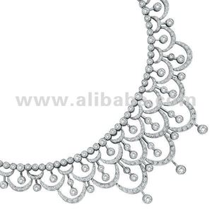 Collier de mariée en or blanc 18 carats avec de vrais diamants taillés en brillant, bijoux de mariage élégants et lourds - Product Image 1