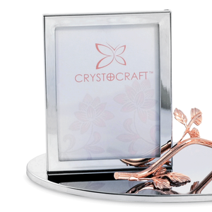 Cadre photo de mariage en acier inoxydable 1R avec rose en cristal Crystocraft et cristaux taille brillant, cadeau artisanal en métal - Product Image 4
