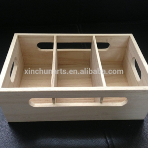 wooden milk bottle crate with handle/wooden caddy box /wooden glass bottle holder
