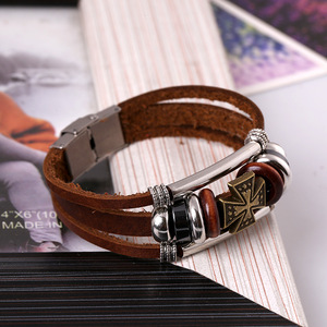 <span class=keywords><strong>Tibet</strong></span> Steen Meerlagig Lederen Armband Kruis Bedels Kralen Armband Voor Heren Vintage Punk Wrap Polsband