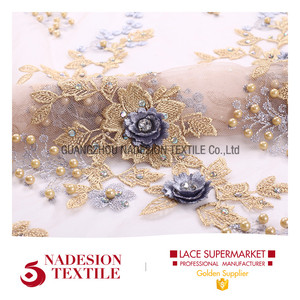 Venta caliente diseño nupcial de encargo 3D encaje embroide cuentas flor/3 <span class=keywords><strong>D</strong></span> bordado cordón <span class=keywords><strong>neto</strong></span> - Product Image 2
