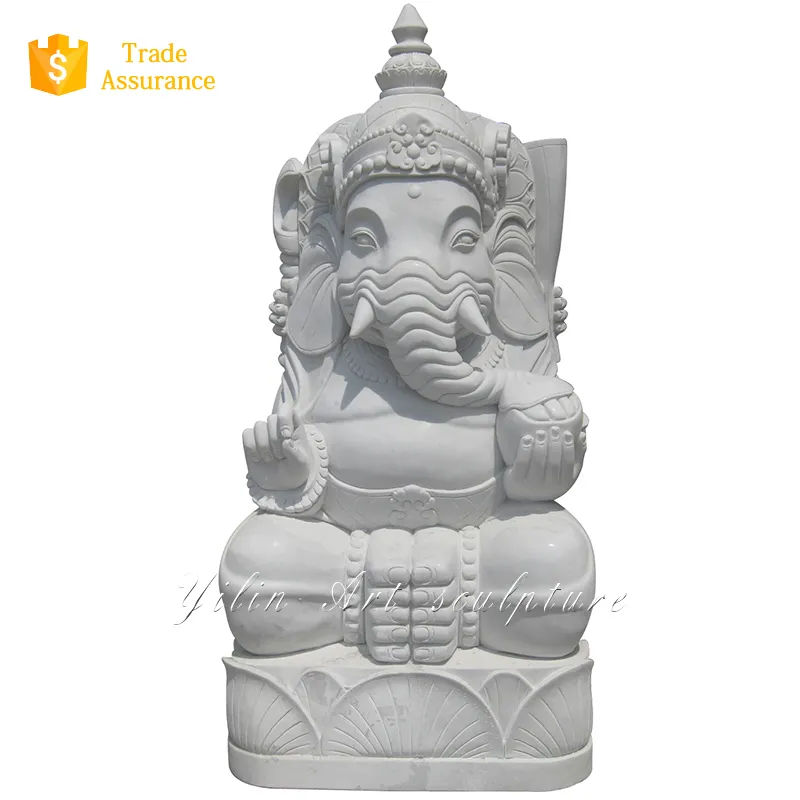 Beige Kleur India Marmeren Standbeeld Van Hindoe God Ganesh YL-J064