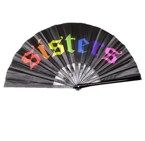 Customized large size Plastic Fabric Hand Fan for dancing party