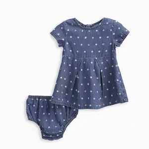 PETELULU Kids Short Sleeve Polka Dots Washing Denim Baby Clothes Girl Dress For Summer Spring Autumn