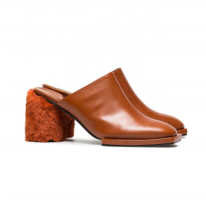 Dames Talon Haut Talon En Cuir Fourrure Pantoufle Chaussures - Product Image 5