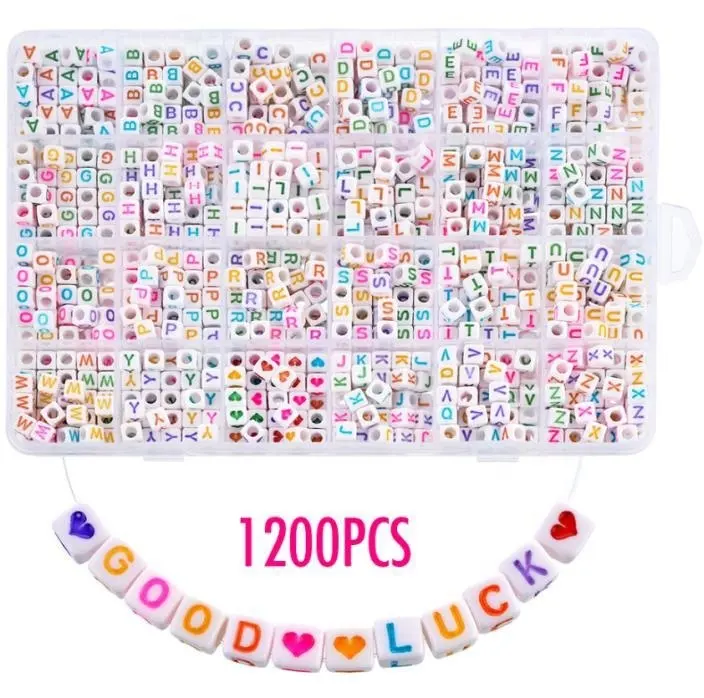 Moyamiya Set Manik-manik Huruf 1200 Buah, Lingkaran Kubik Akrilik Alfabet DIY Kit Seni dan Kerajinan Bahan Hadiah Anak-anak Hadiah Natal