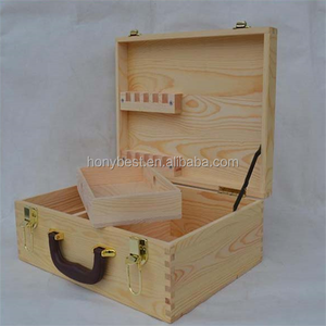 <span class=keywords><strong>Big</strong></span> Pine <span class=keywords><strong>Wood</strong></span> Koffer Reise boxen Tragbare Trage tasche Werkzeug Aufbewahrung sbox Unfertige Holzkiste mit Griff/Teiler/Klappdeckel - Product Image 2