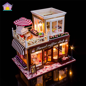 Diy Poppenhuis Miniatuur Koffie Winkel Model Poppenhuis Building Diy Poppenhuis Miniatuur Kit Met Meubels Speelgoed