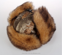 Tela brillante y estampado de camuflaje para invierno, gorro de piel de estilo ruso, ushanka