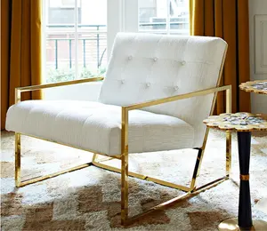 Chaise d'appoint en acier inoxydable doré, canapé simple pour la maison, l'hôtel, le restaurant, la détente, <span class=keywords><strong>fauteuil</strong></span> en tissu pour le salon, <span class=keywords><strong>vente</strong></span> chaude - Product Image 1