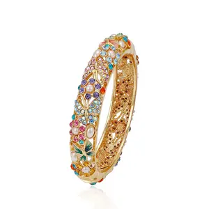 bangle-91 xuping kundan jewellery india gold bangle bracelet with colorful CZ